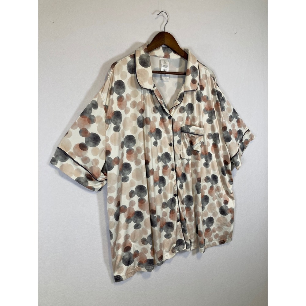Disney Pajama Top Womens 3X Beige Mickey Mouse Watercolor Polka‎ Dot Button Up - Picture 9 of 9